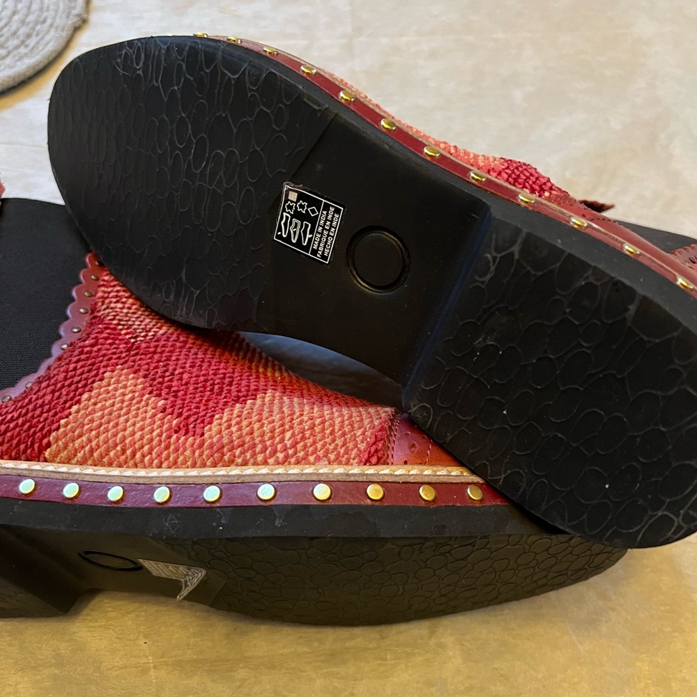Free People Atlas Chelsea Red and  Ankle Boots with Studded Trim - Picture 4 of 6